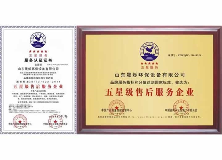 五星級售后服務企業(yè)證書